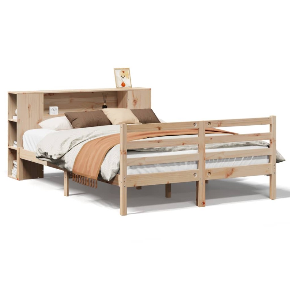 Cama con estantería sin colchón madera maciza de pino