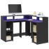 Escritorio con luz LED madera ingeniería negro 130x130x91