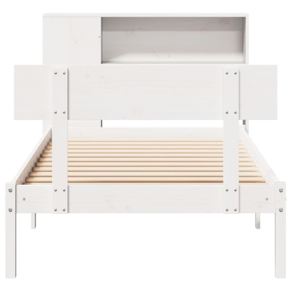 Cama con estantería sin colchón madera maciza blanco 90x200