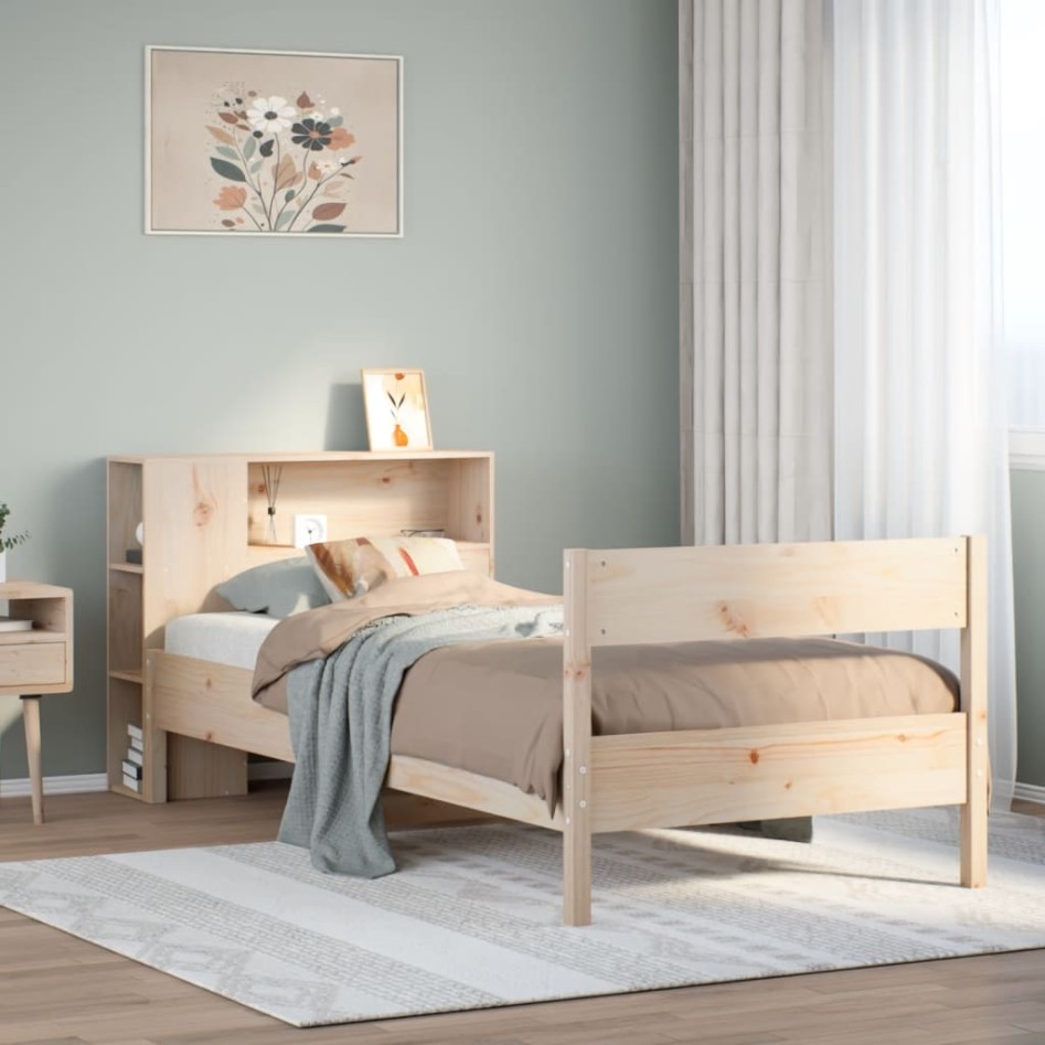 Cama con estantería sin colchón madera maciza de pino