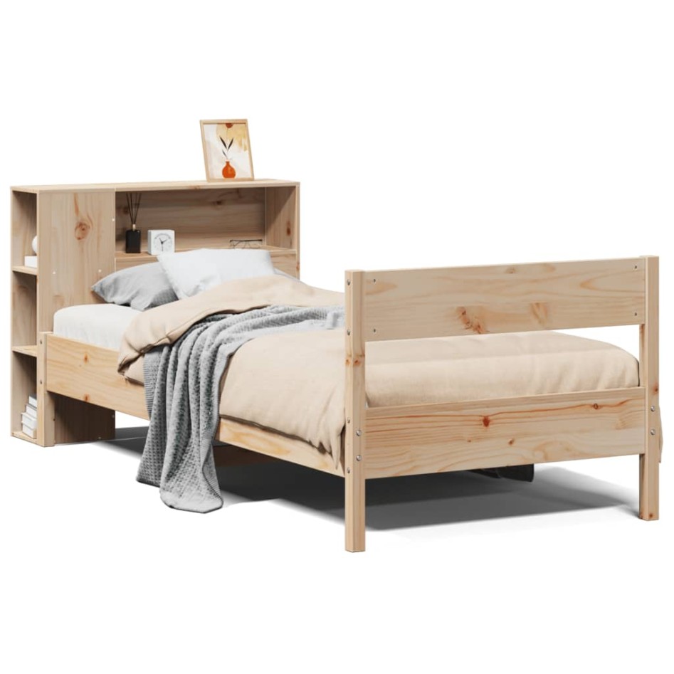 Cama con estantería sin colchón madera maciza de pino