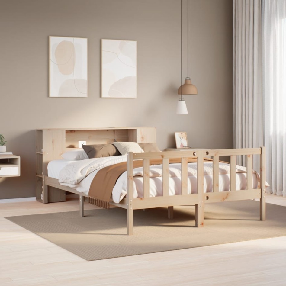 Cama con estantería sin colchón madera maciza de pino