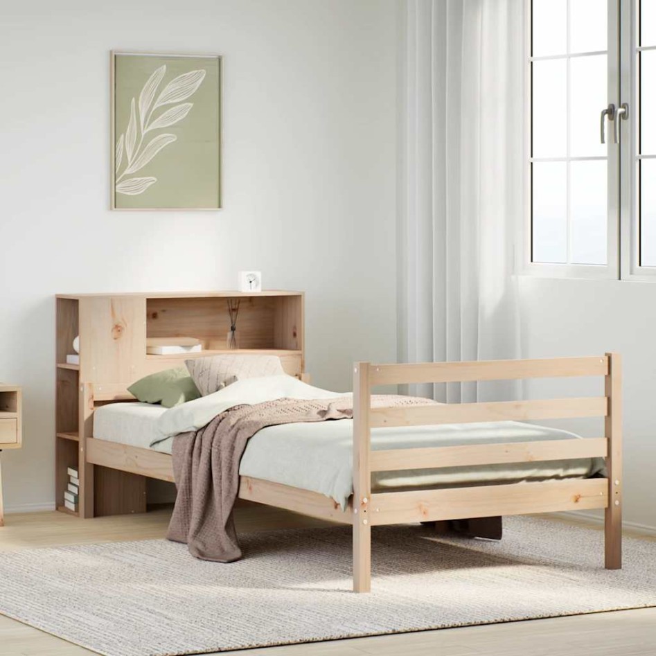 Cama con estantería sin colchón madera maciza de pino