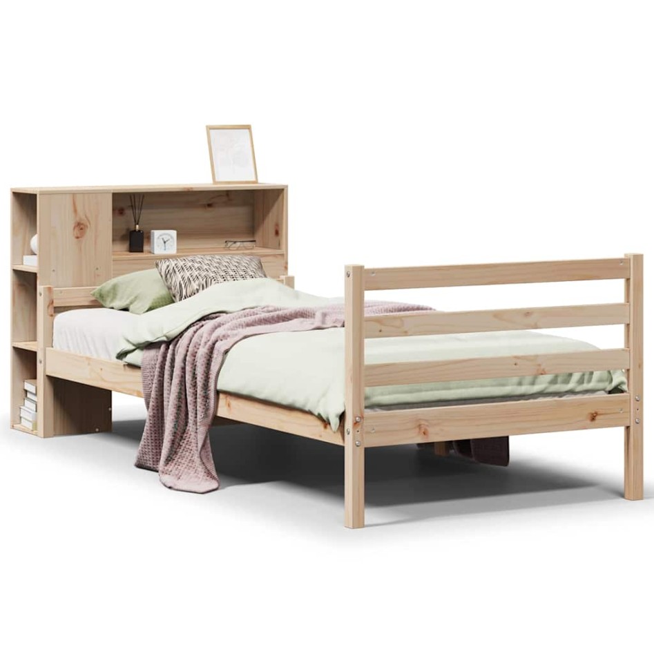 Cama con estantería sin colchón madera maciza de pino