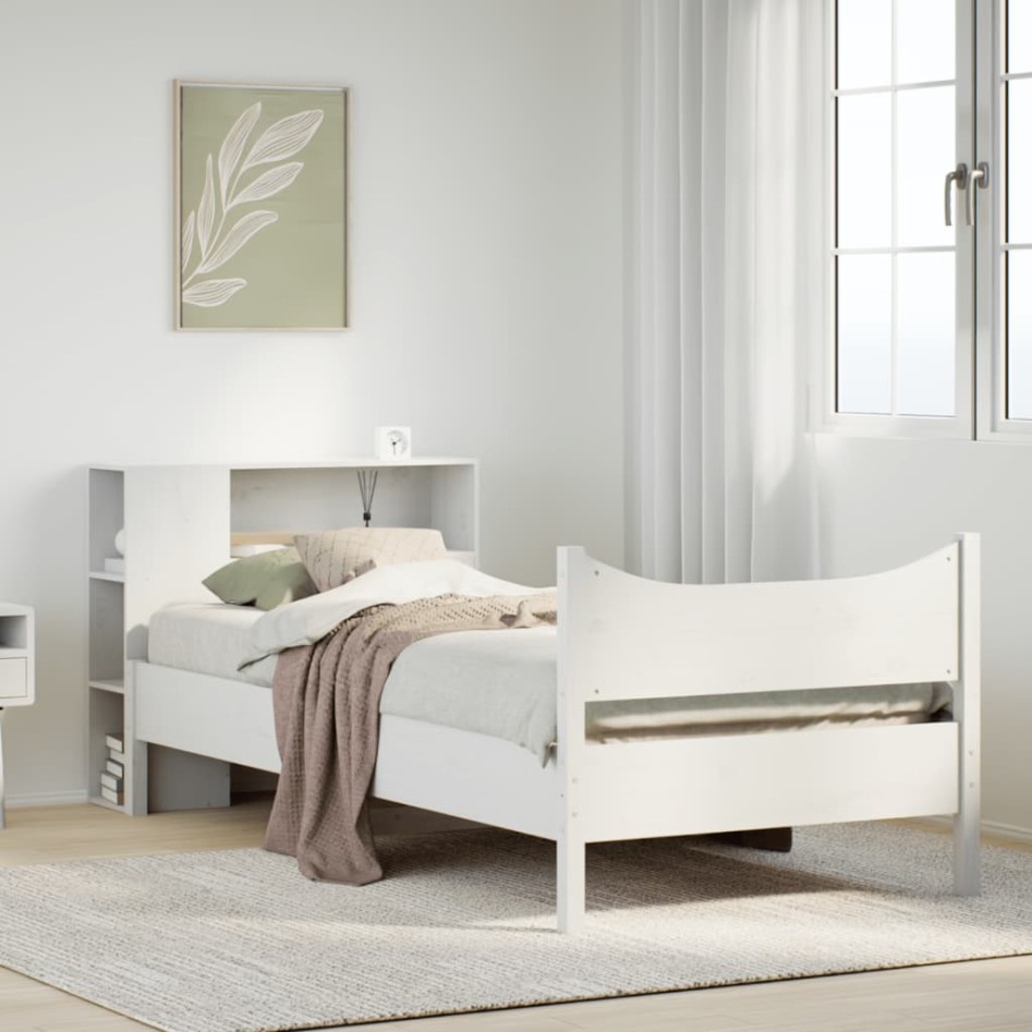 Estructura de cama sin colchón madera de pino blanca 90x200