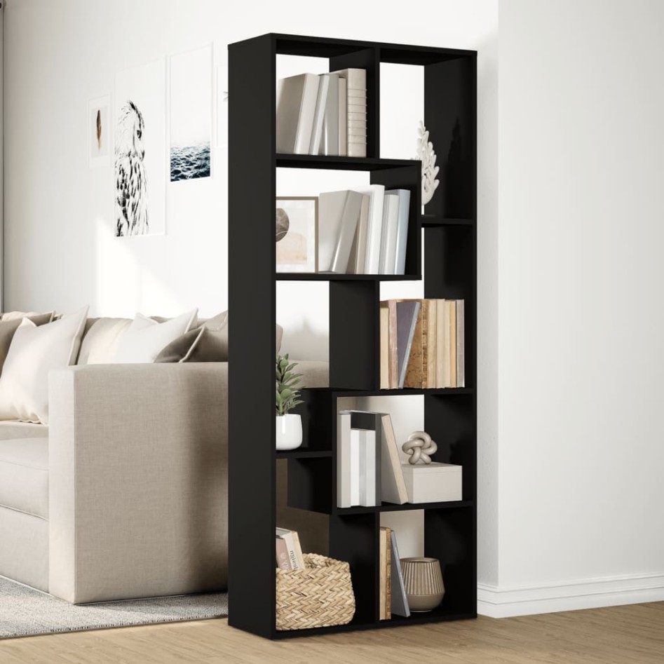 Librería divisora madera de ingeniería negra 67x25x161,5