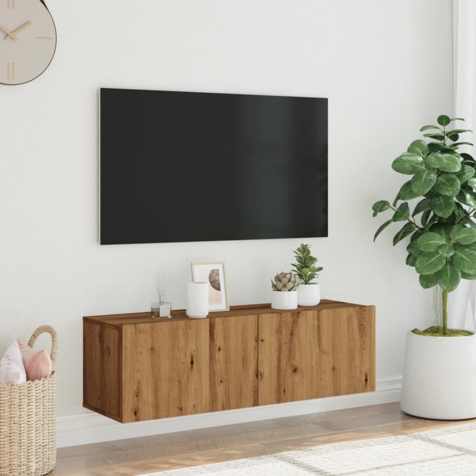 Mueble TV de pared madera ingeniería roble artisan 100x30x30