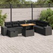 Set sofás jardín y cojines 9 pzas ratán sintético acacia negro
