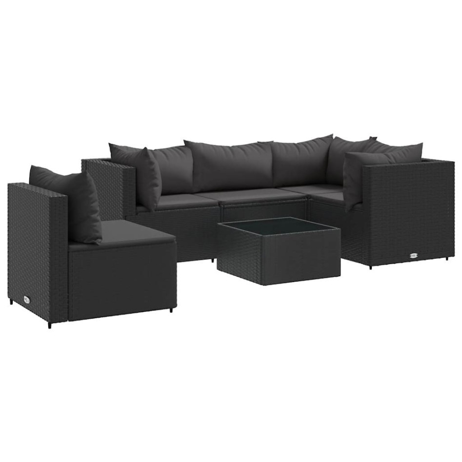 Set muebles de jardín 6 piezas y cojines ratán sintético