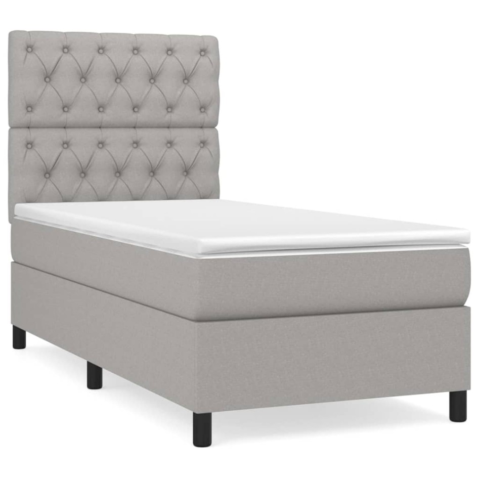 Cama box spring con colchón tela gris claro 80x200