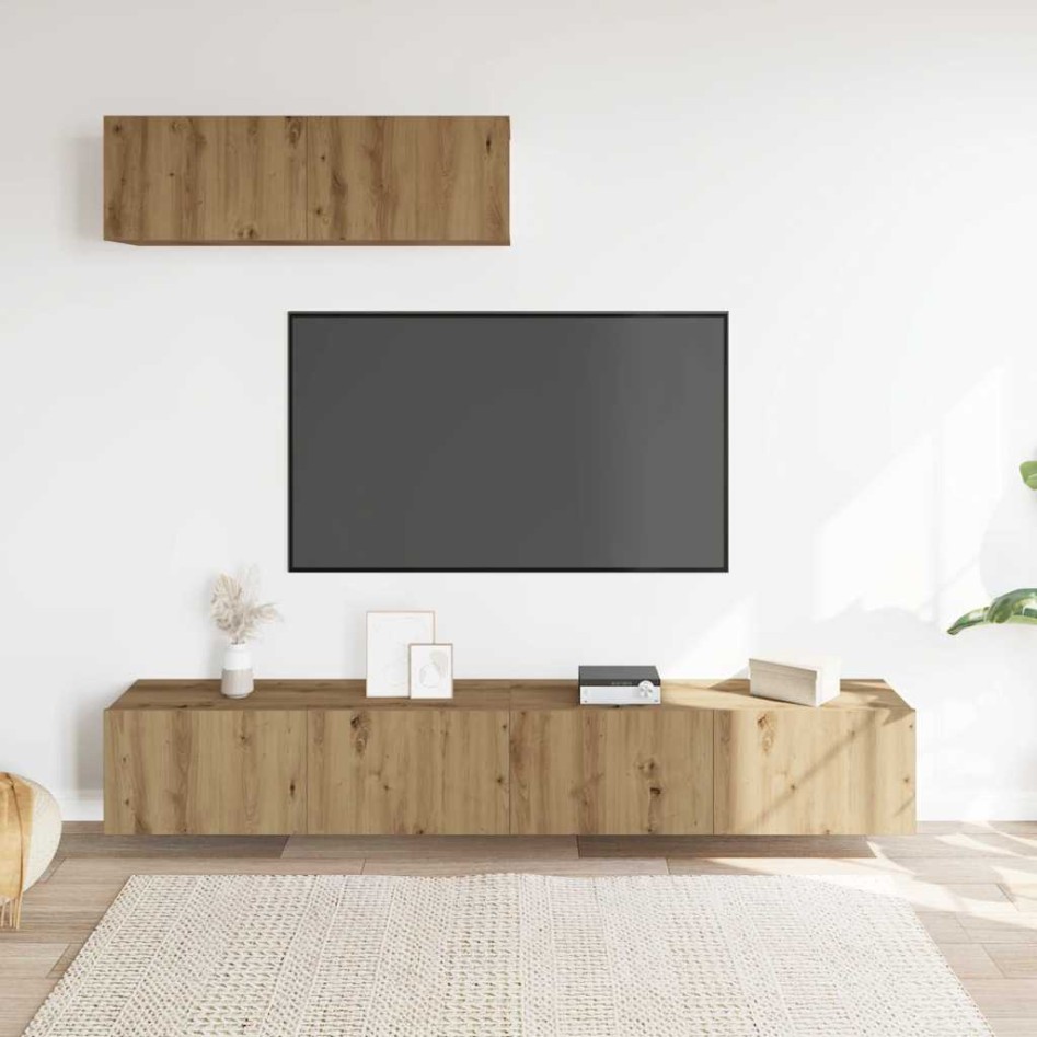 Muebles TV de pared 3 uds roble artisan 100x30x30