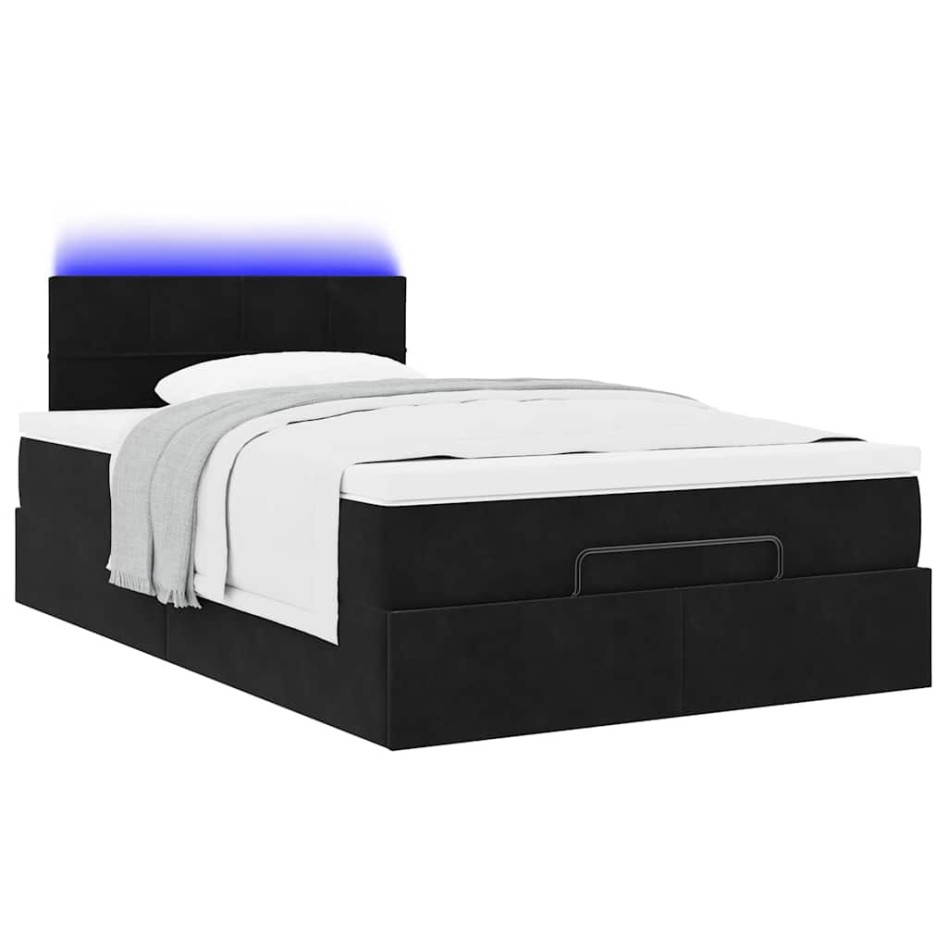 Cama otomana con colchón y LED terciopelo negro