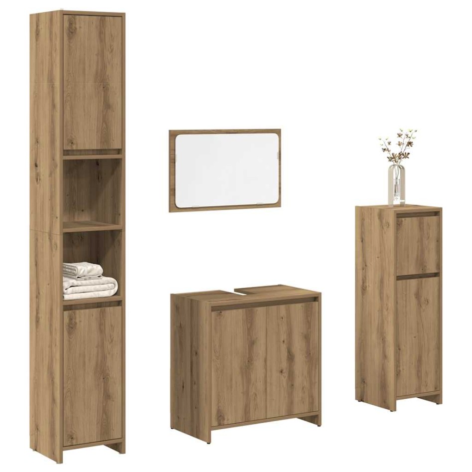 Juego de muebles baño 4 piezas madera ingeniería roble