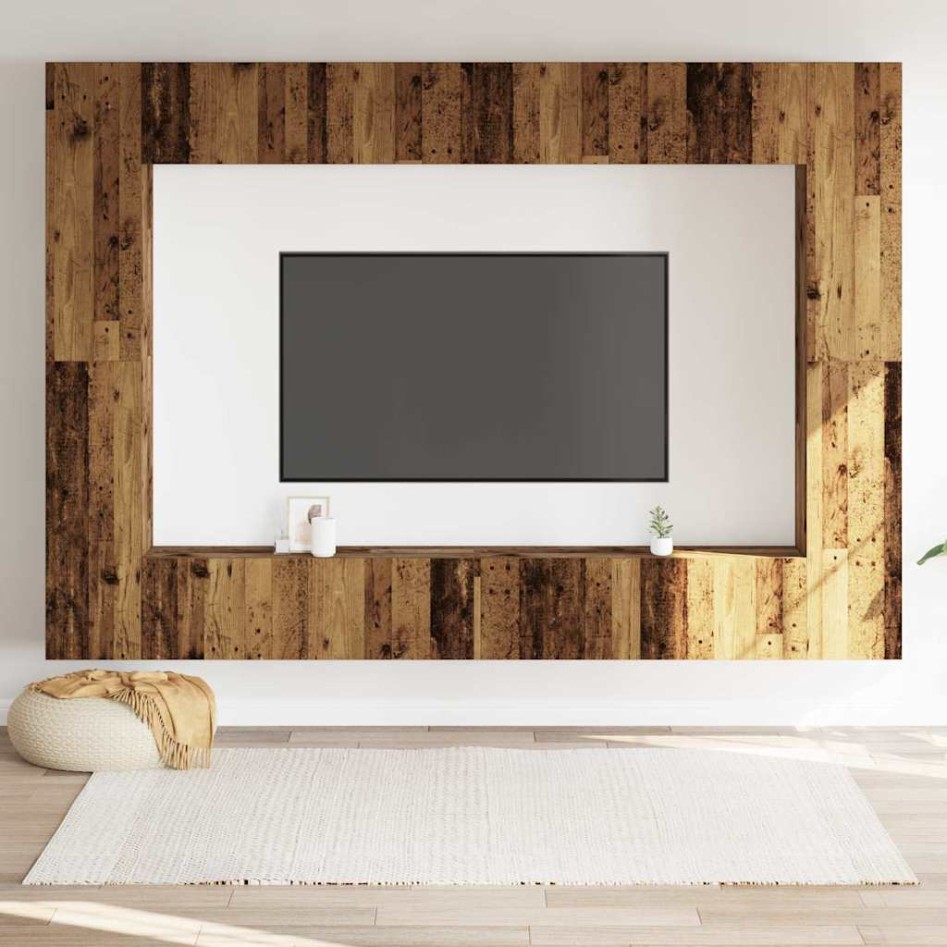 Conjunto de mueble de TV 8 piezas montado la pared madera