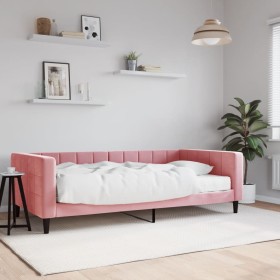 Sofá cama con colchón terciopelo rosa 100x200