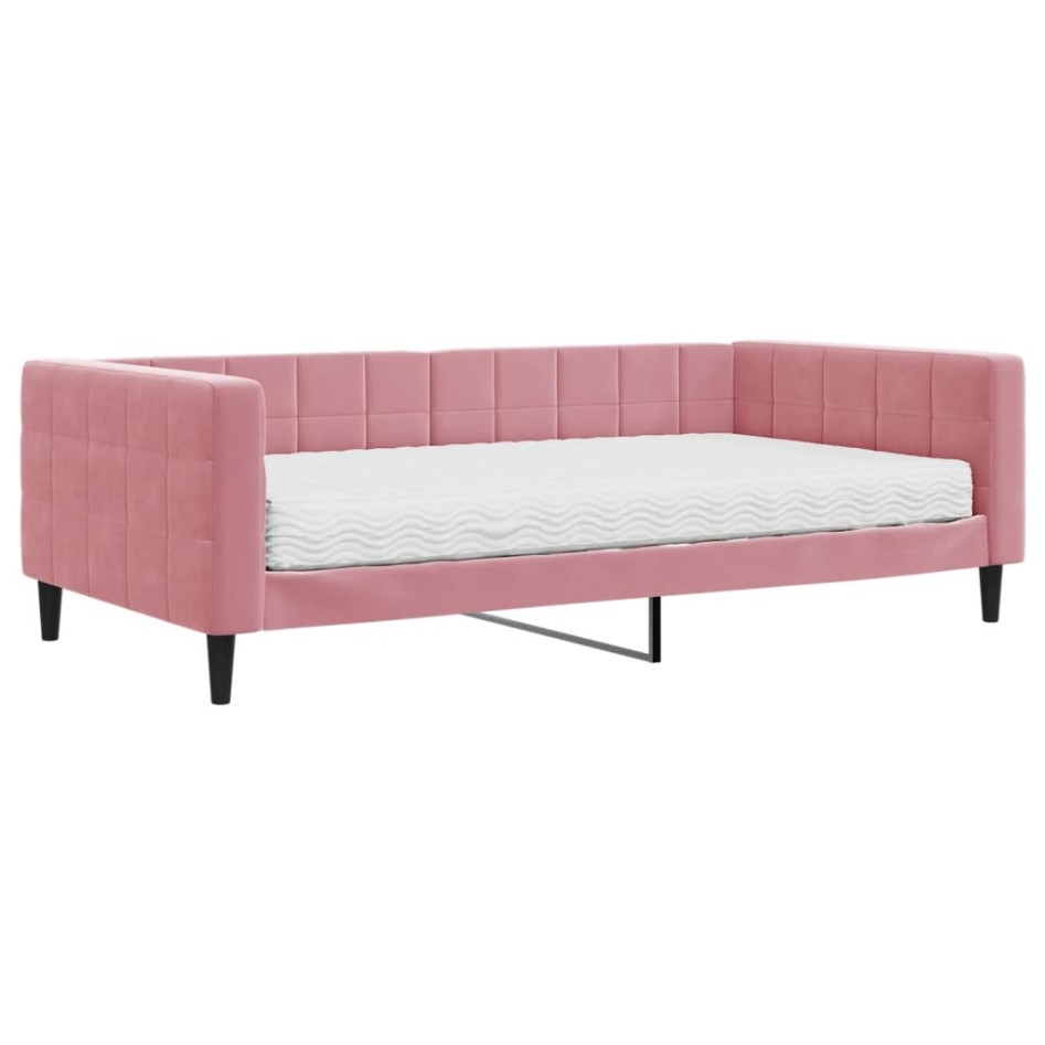 Sofá cama con colchón terciopelo rosa 100x200