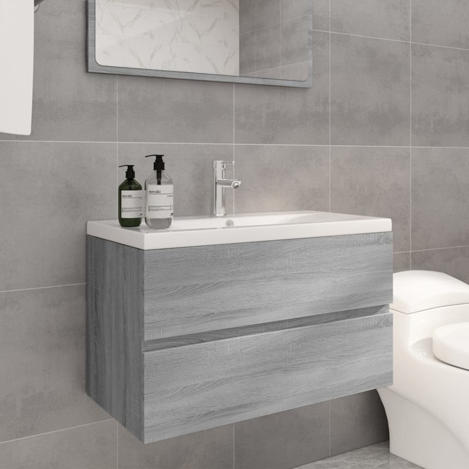 Mueble de baño con lavabo madera contrachapada gris