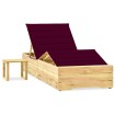 Tumbona de jardín con mesa y cojín de madera de pino impregnada