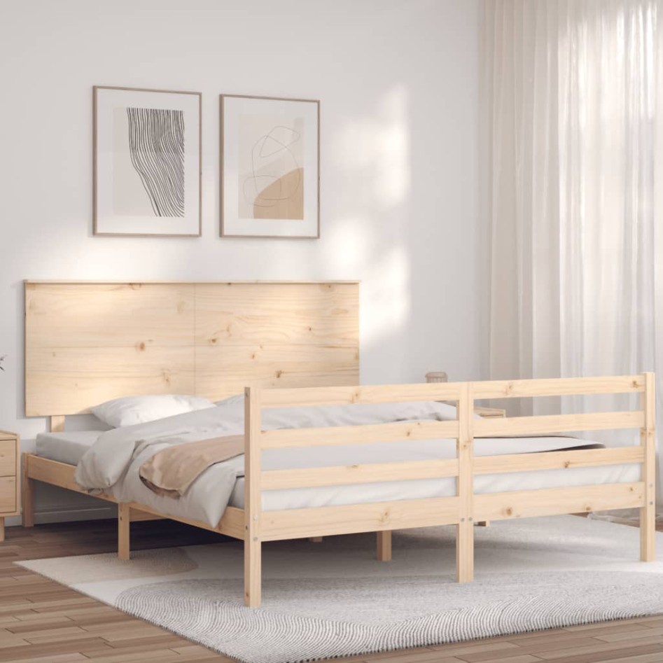 Estructura de cama con cabecero madera maciza 160x200