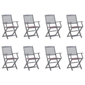 Sillas de jardín plegables 8 uds y cojines madera maciza