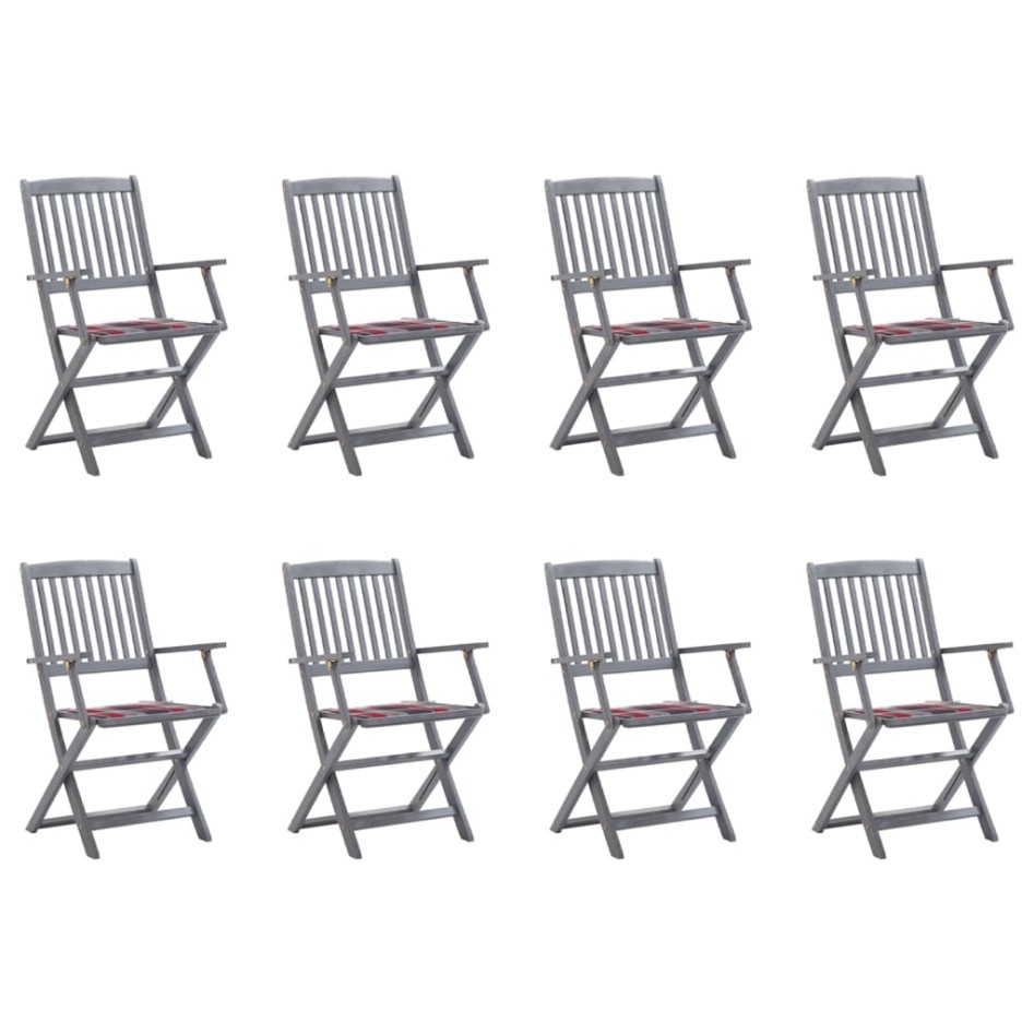 Sillas de jardín plegables 8 uds y cojines madera maciza