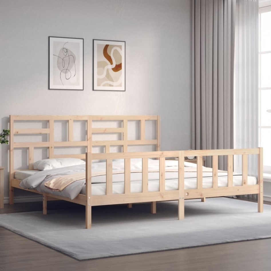 Estructura de cama de matrimonio con cabecero madera