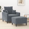 Sillón con taburete terciopelo gris oscuro 60 cm