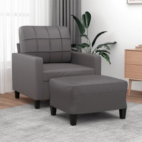 Sillón con taburete cuero sintético gris 60