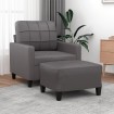 Sillón con taburete cuero sintético gris 60 cm