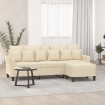 Sofá de 3 plazas con taburete de tela crema 180 cm