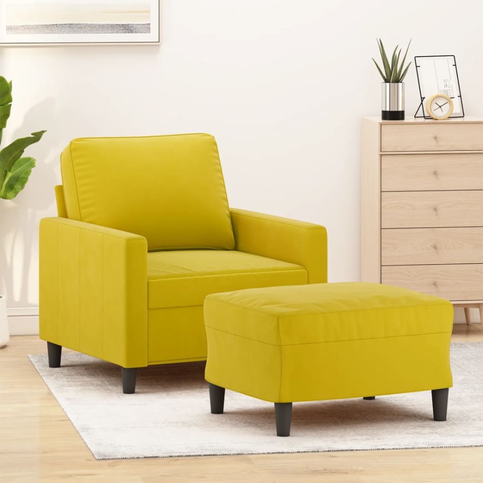 Sillón con taburete terciopelo amarillo 60