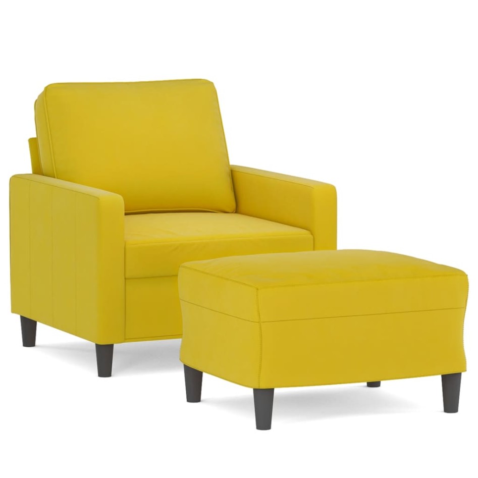 Sillón con taburete terciopelo amarillo 60