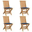Sillas de jardín 4 uds con cojines azul real madera de teca