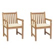 Sillas de jardín 2 uds madera maciza de teca con cojines crema