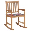 Silla mecedora de madera maciza teca con cojín a cuadros rojos