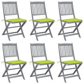 Sillas de jardín plegables 6 uds cojines madera maciza