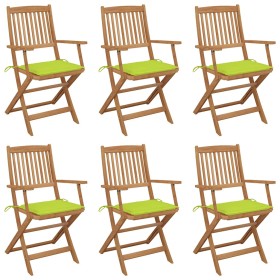 Sillas de jardín plegables 6 uds y cojines madera maciza