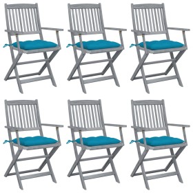 Sillas de jardín plegables 6 uds cojines madera maciza