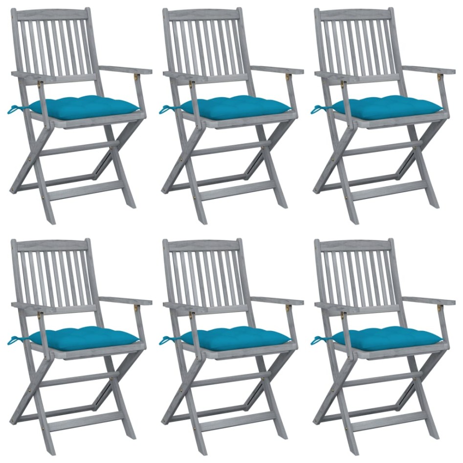 Sillas de jardín plegables 6 uds cojines madera maciza