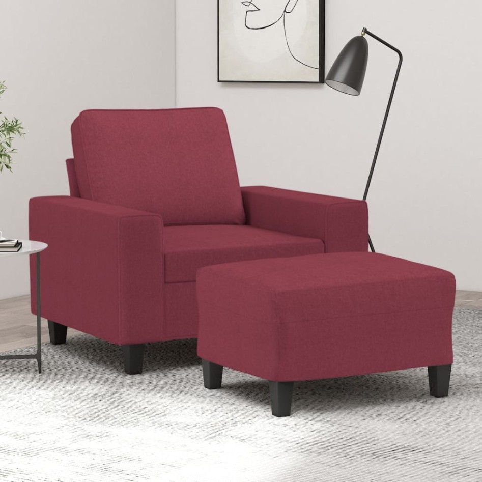 Sillón con taburete tela rojo tinto 60