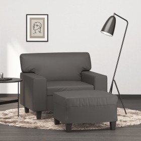 Sillón con taburete cuero sintético gris 60