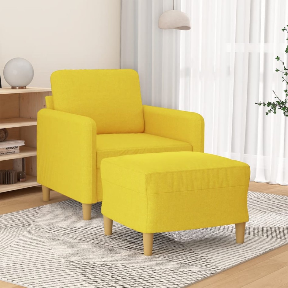 Sillón con taburete tela amarillo claro 60