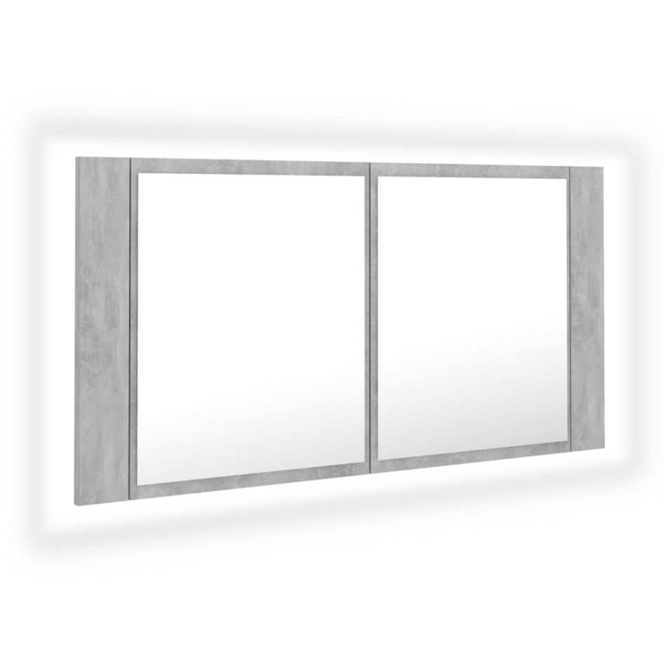 Armario espejo baño luz LED acrílico gris hormigón 90x12x45
