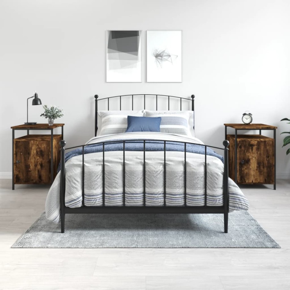 Mesitas noche 2 uds madera contrachapada roble humo 40x42x60