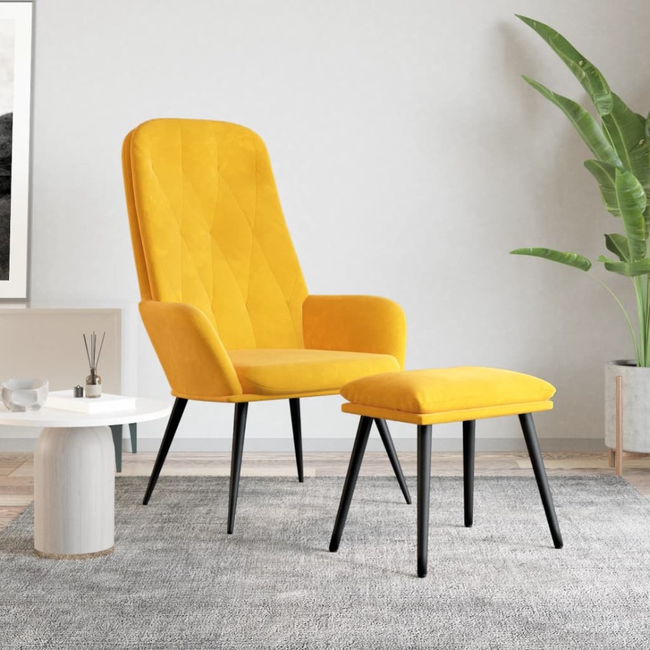 Sillón de relax con taburete terciopelo amarillo