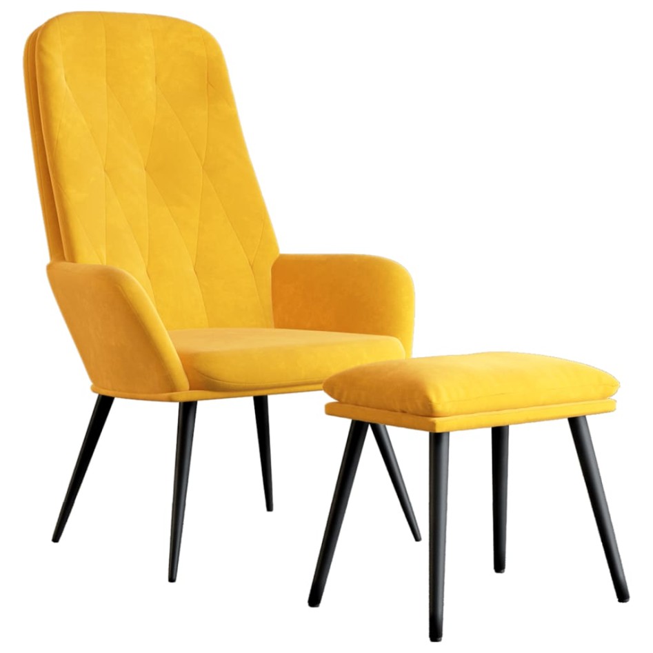 Sillón de relax con taburete terciopelo amarillo