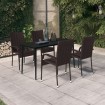 Juego de comedor de jardín 5 piezas con cojines marrón y negro