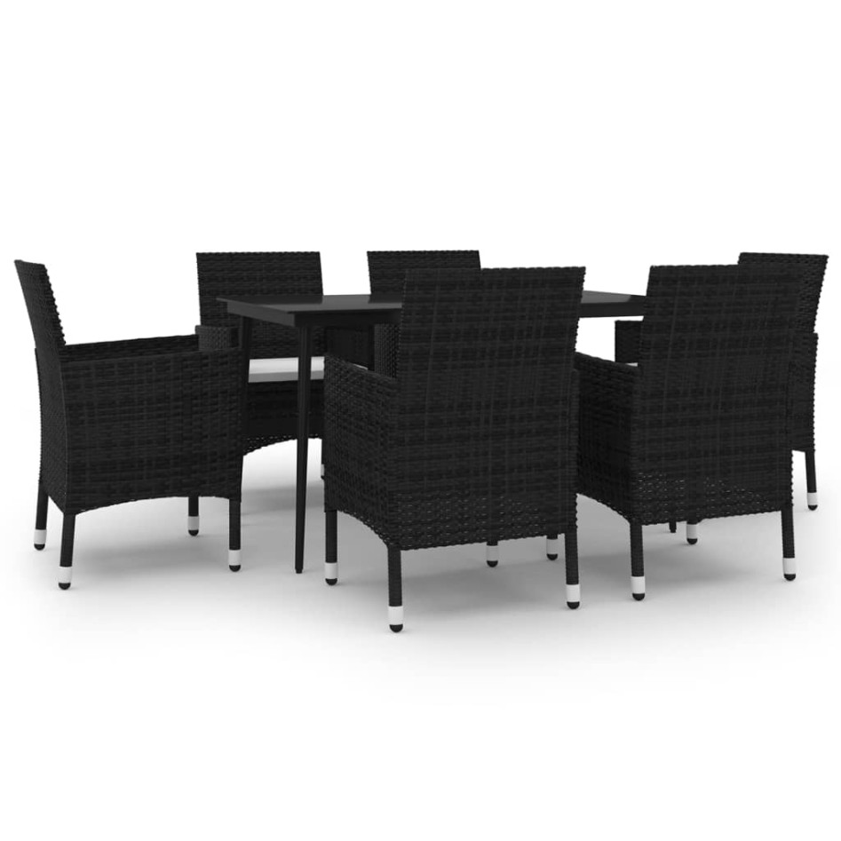 Set comedor de jardín 7 pzas y cojines ratán sintético y