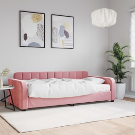 Sofá cama con colchón terciopelo rosa 90x200