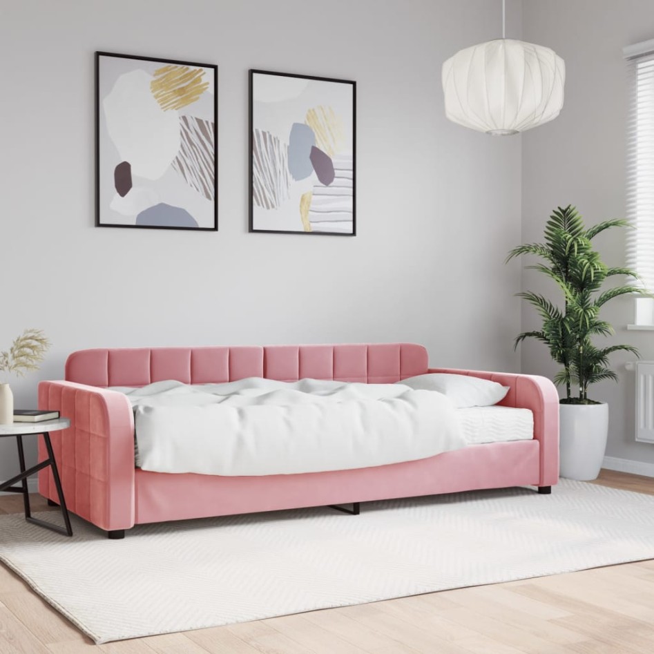 Sofá cama con colchón terciopelo rosa 90x200